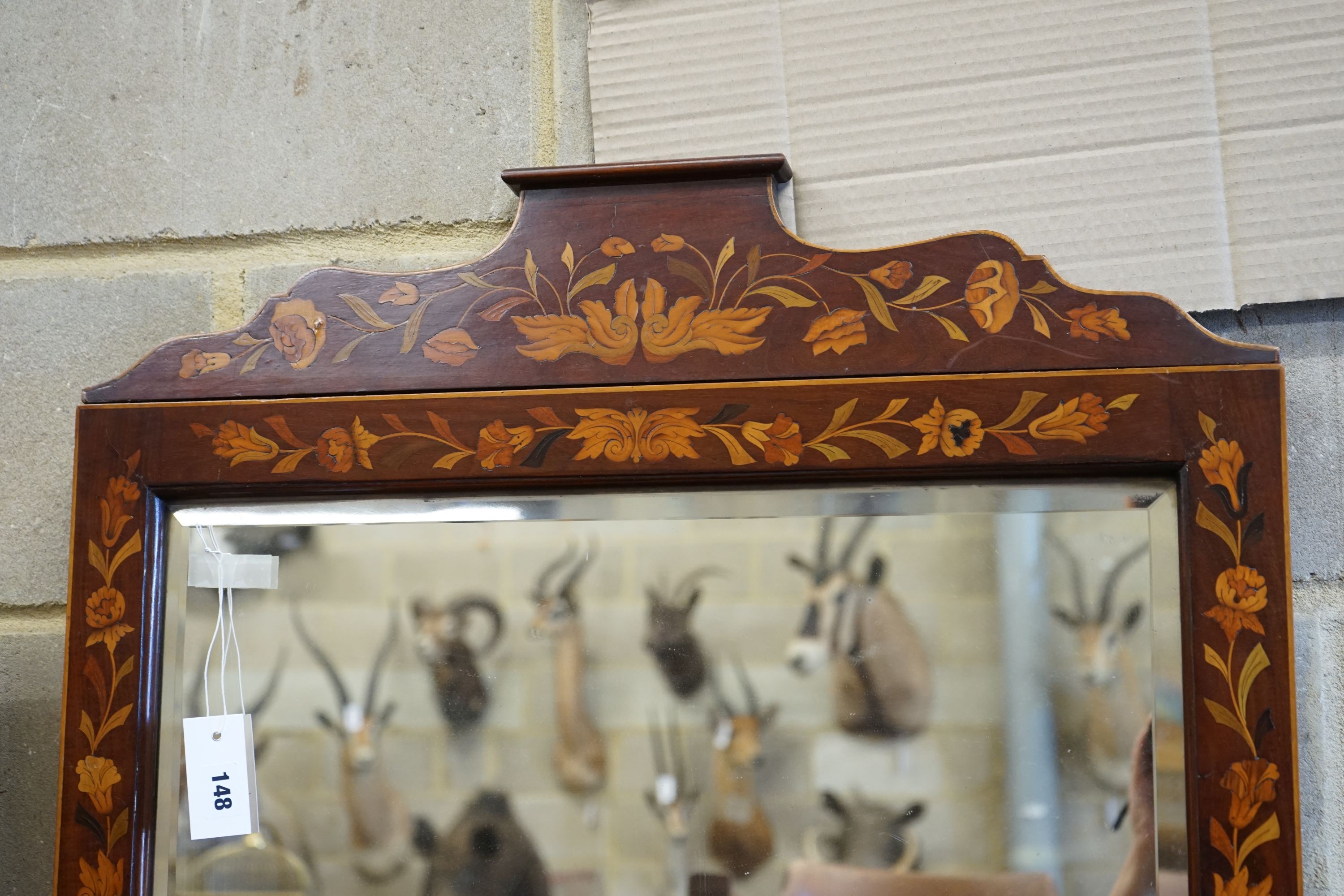 A 19th century Dutch floral marquetry pier glass, width 71cm, height 186cm